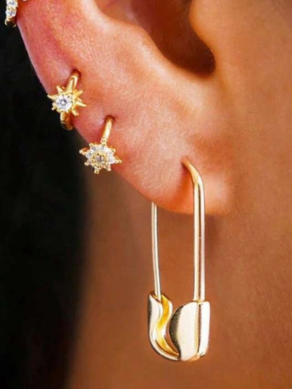 3for$20 1 Pair Versatile Ins-Style Gold Safety Pin Earrings, Retro French